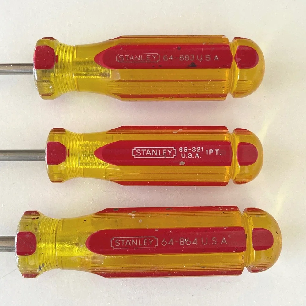 Stanley USA Vintage Screwdriver Set 6pc Amber Red Fluted Handle Flat & Phillips - Picture 3 of 7